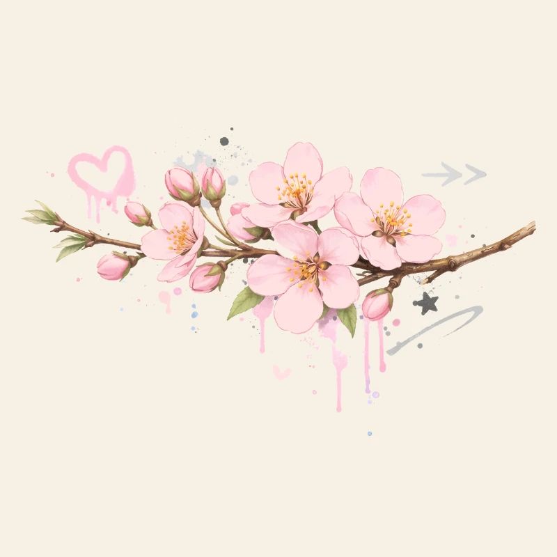 Cherry blossom branch in graffiti style