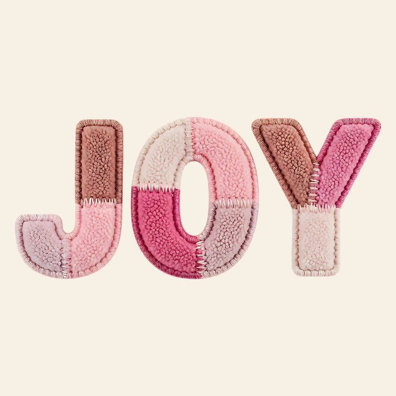 Lettrage en tissu rose patchwork Joy fait main