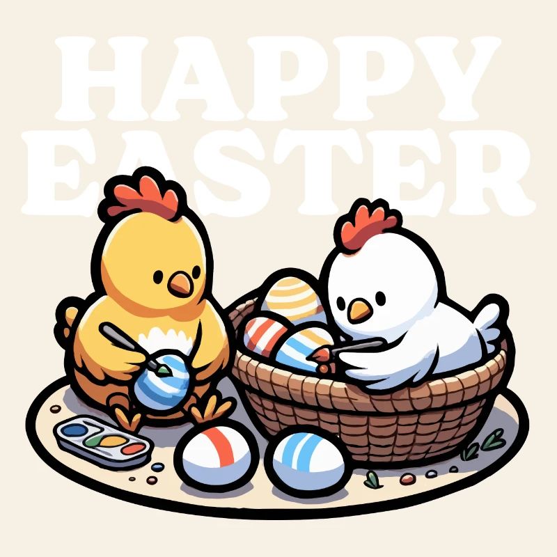 Happy Easter – Cute chicks paint Easter eggs