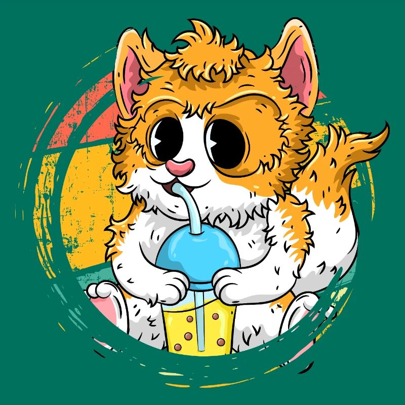 Süße Anime Katze mit Bubble Tea