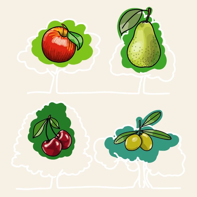 Apfel, Birne, Kirsche