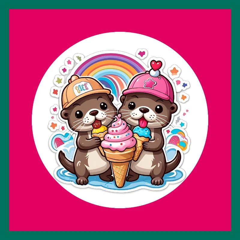 Zwei Otter mit bunter Eistüte