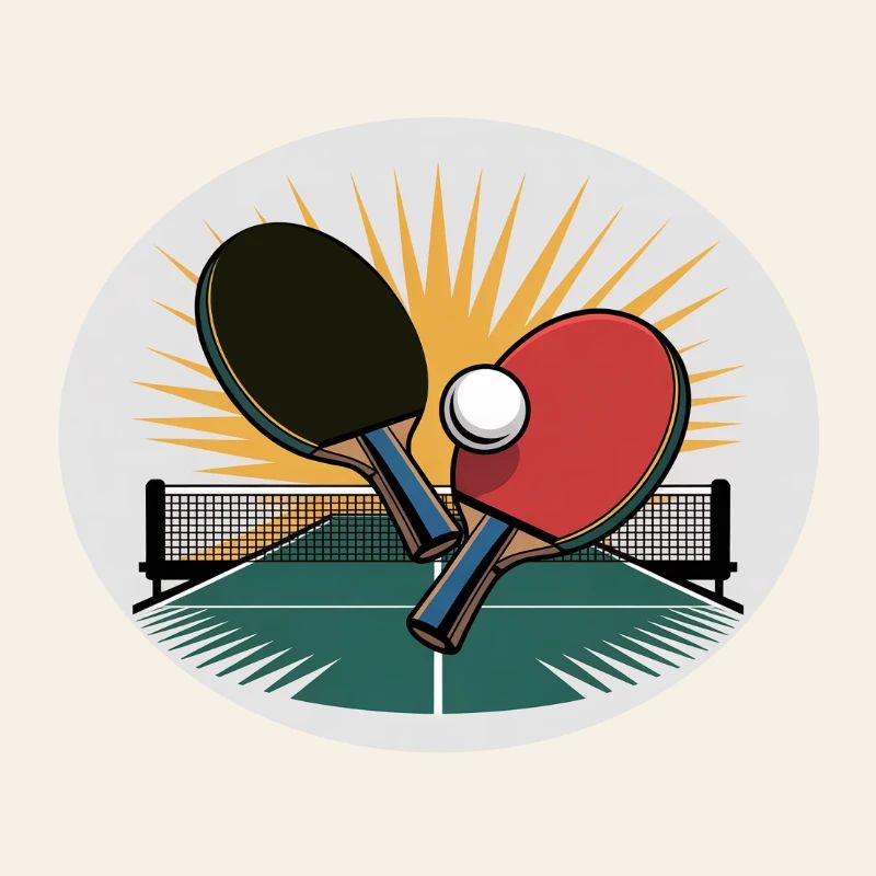 Table tennis racket with net at sunrise
