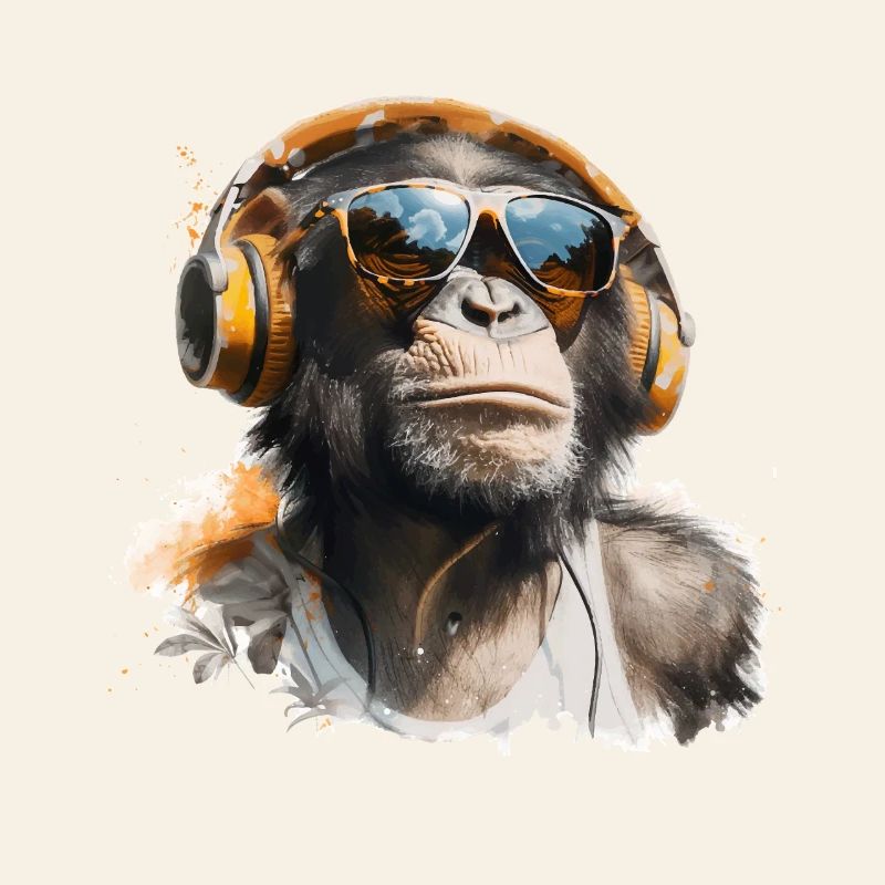 Affe mit Kopfhörern und Sonnenbrille