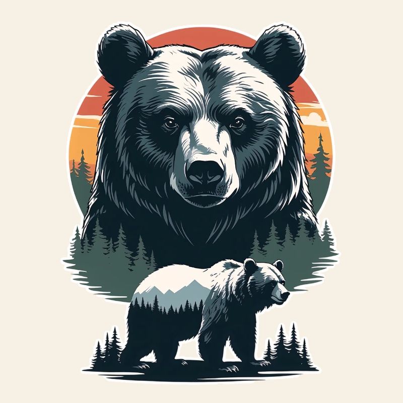 Forest bear at sunset