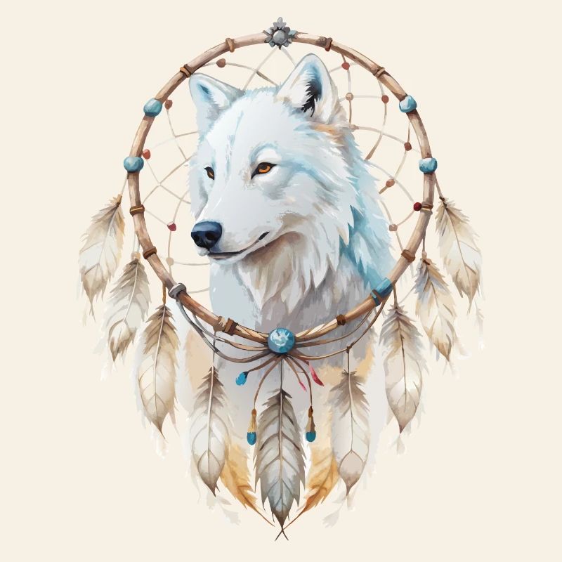 Wolf in a Dreamcatcher Mystical Wolf Design
