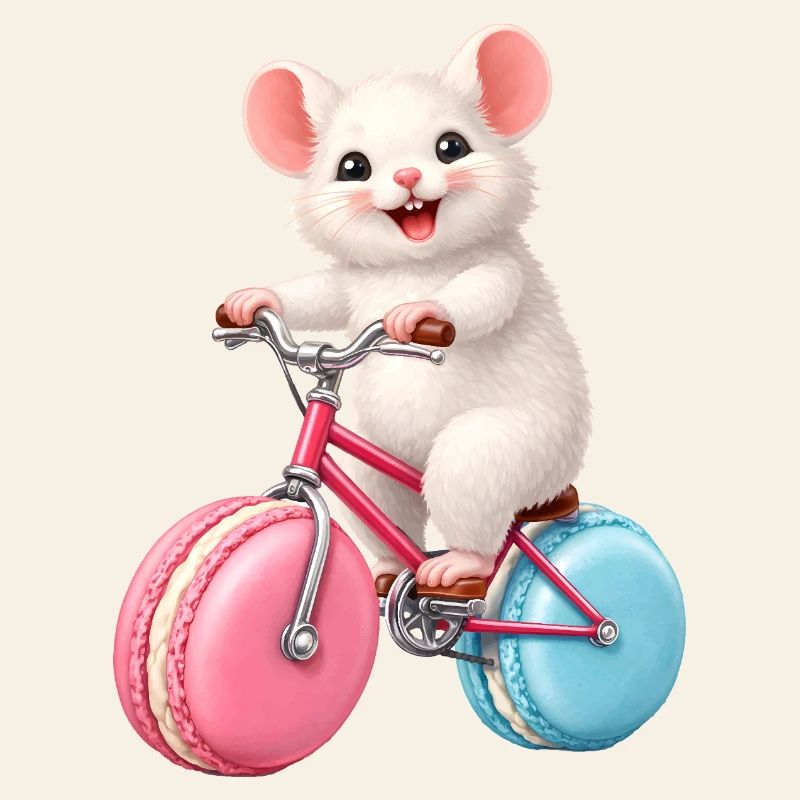 Mouse on Bicycle with Macaron Wheels