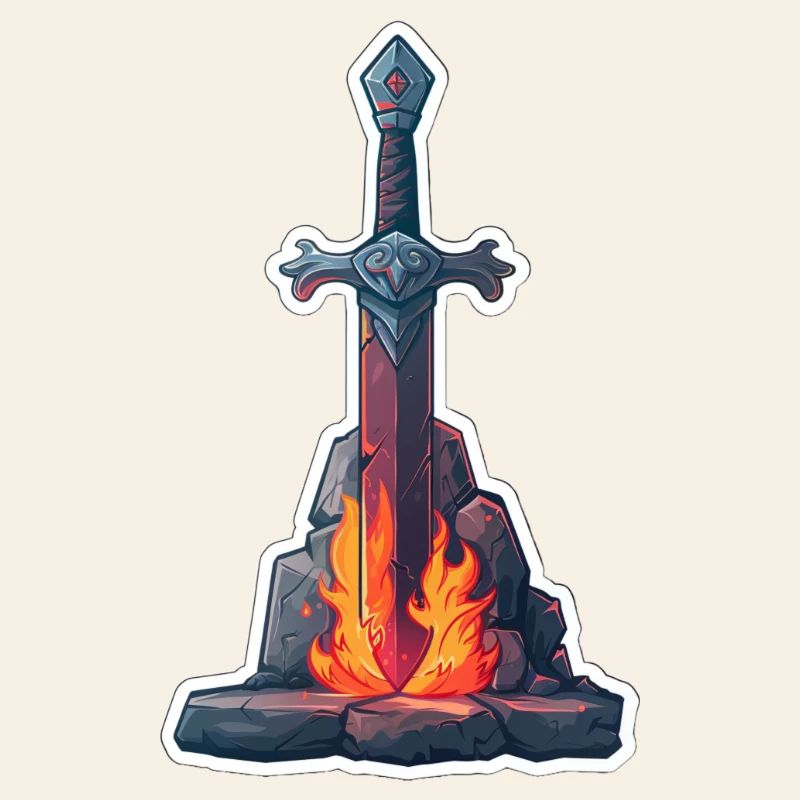 Fantasy RPG Épée avec du feu dans une pierre