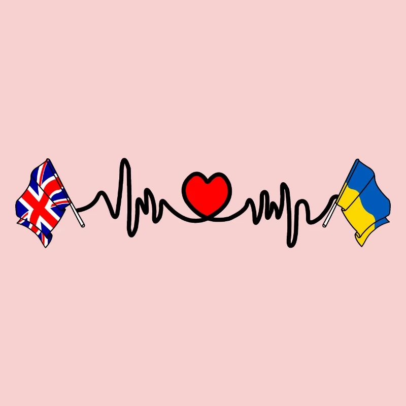 Cardio coeur avec drapeau de l’Angleterre et drapeau de l’Ukraine