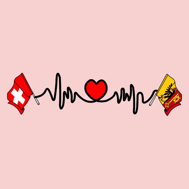 Cardio Herz Flagge Schweiz, Kanton oder Genf