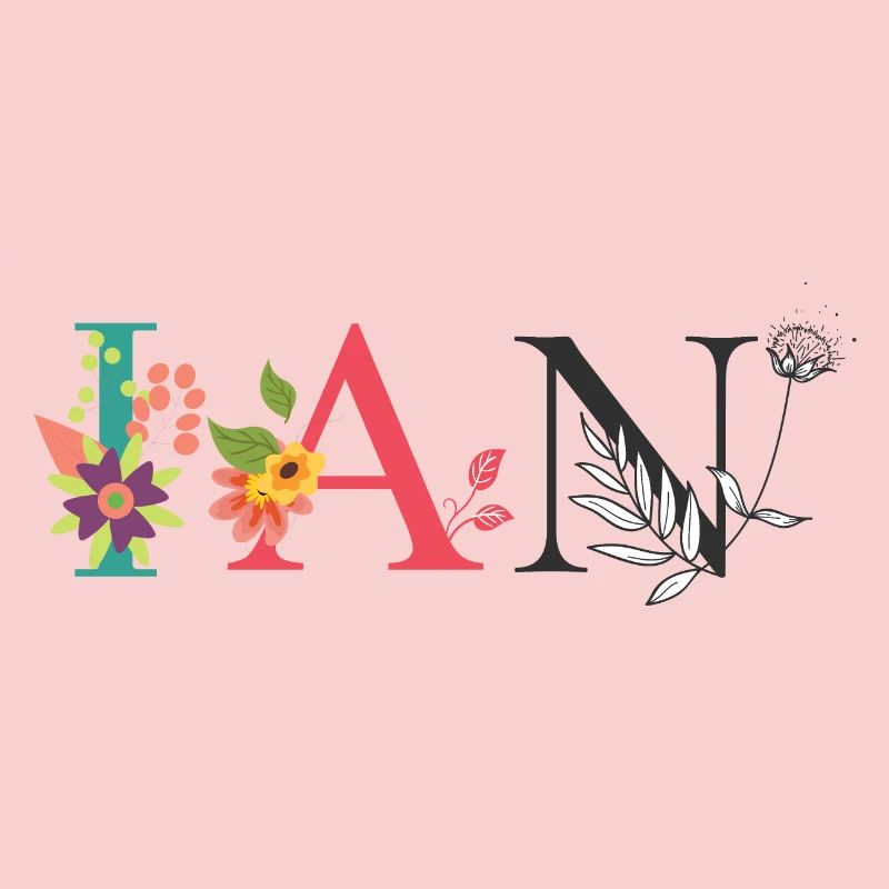 IAN Name Art avec des fleurs brodées
