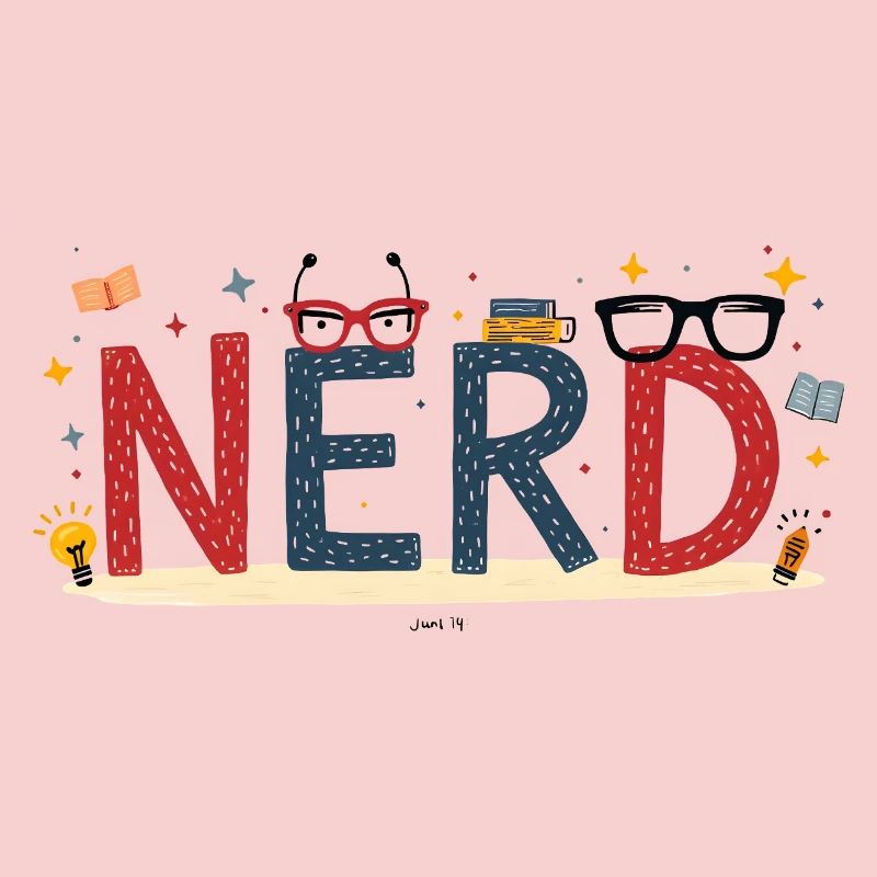 Nerd en lettres géantes et lunettes