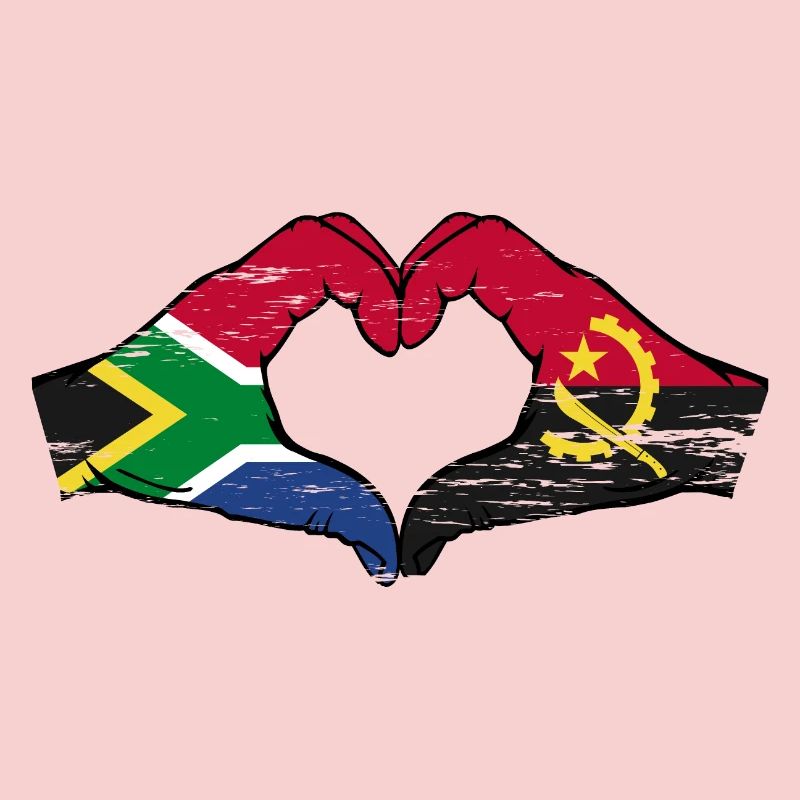 Afrique du Sud Angola drapeau mains forme de coeur utilisé