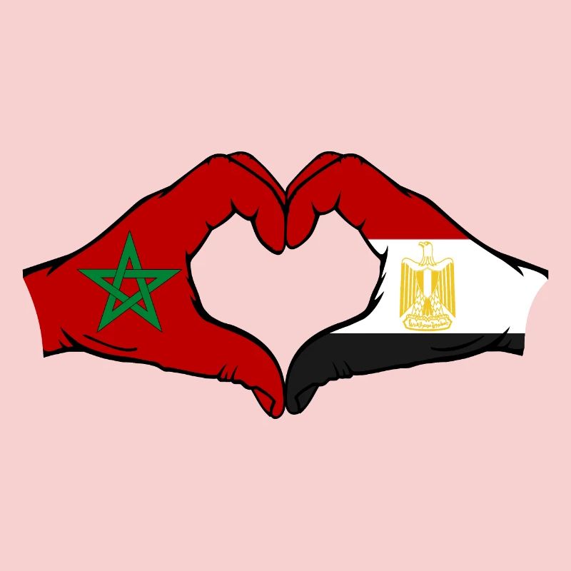 Maroc Égypte Drapeau Mains Coeur Forme