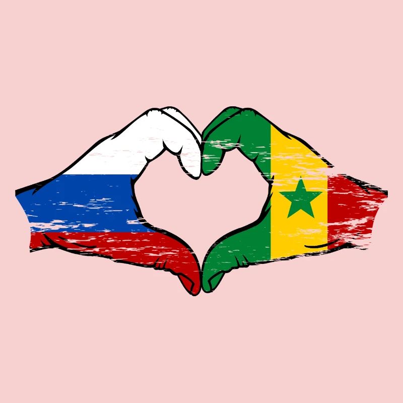 Russie Sénégal Drapeau Mains Coeur Forme Utilisé