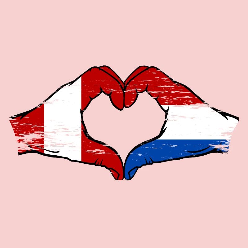 Drapeau Pérou-Hollande, mains en forme de cœur, utilisé