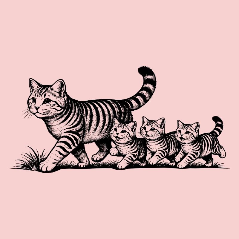 Mère chatte avec 3 chatons noirs