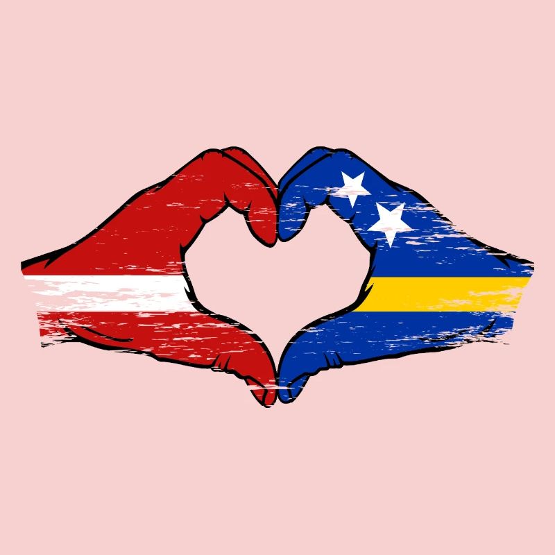 Mains du drapeau de Curaçao de Lettonie en forme de cœur utilisées