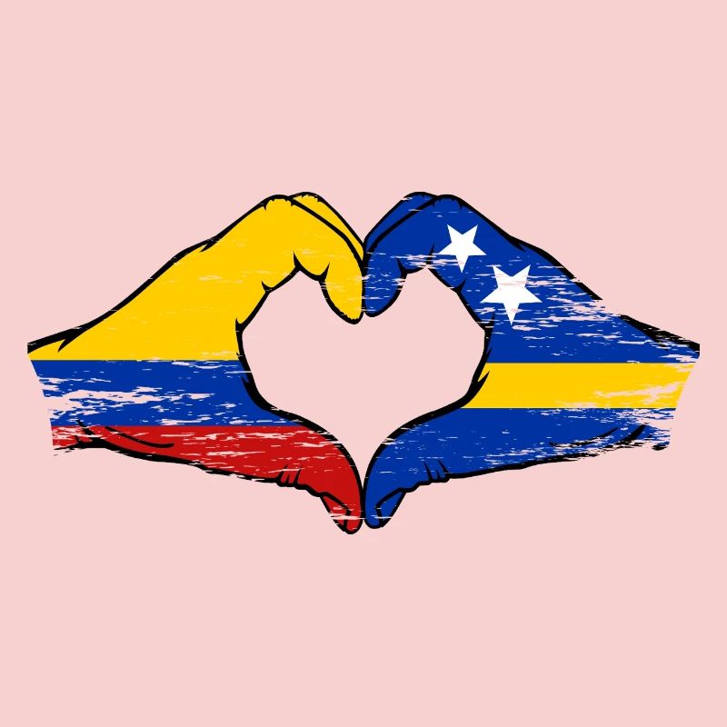 Mains du drapeau de la Colombie de Curaçao en forme de cœur utilisé