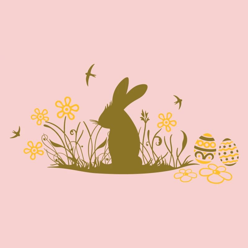 Easter bunny with Easter Eggs and flowers