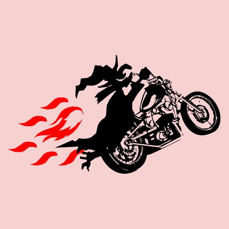 Witch with Chopper Biker Motorcycle Flames