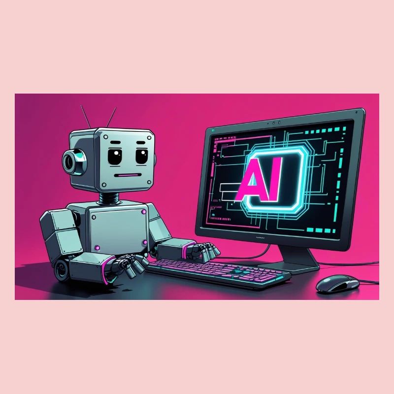 Futuristic AI Robot and Tech Screen