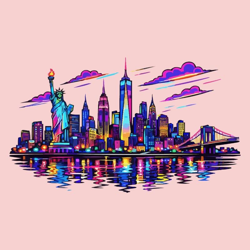 NYC Neon-Skyline Reflektion