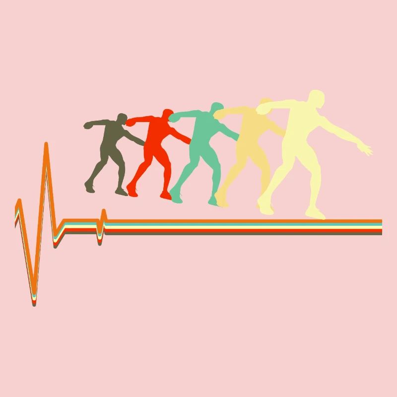 Shot Put Evolution Retro Heartbeat Pulse Art