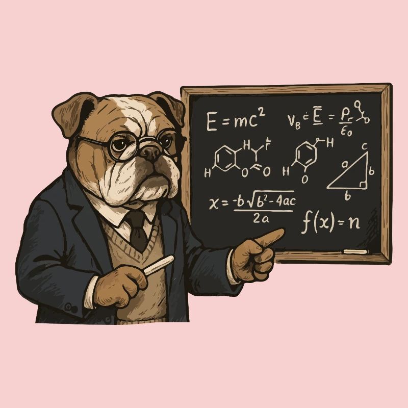 Professor Bulldog Teaching Math Science Chalkboard
