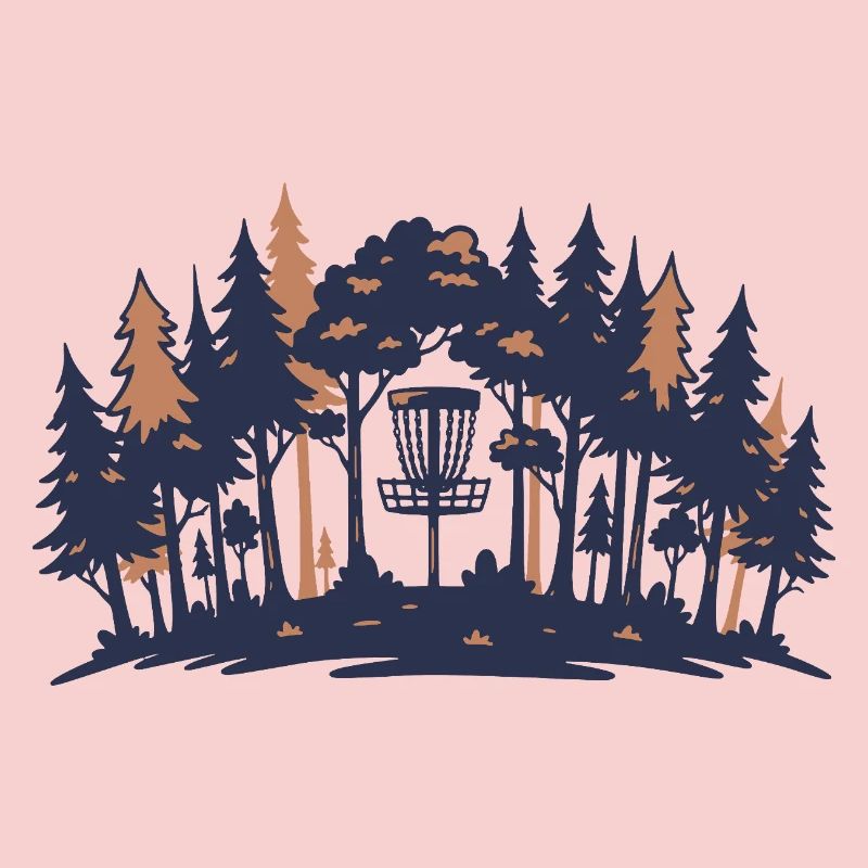 Disc-Golf-Szene Wald-Korb-Silhouette