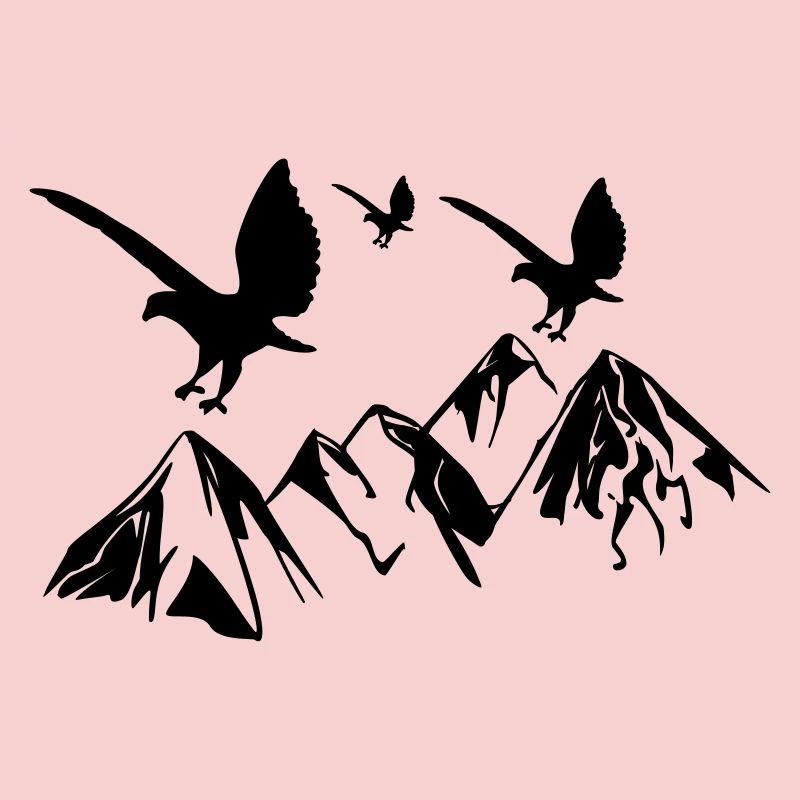 Birds fly over mountains