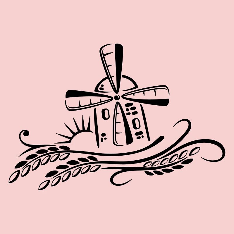 Moulin à vent avec grain et soleil.