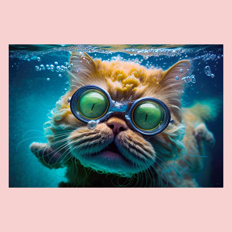 Hector le chat nageur à lunettes de plongée