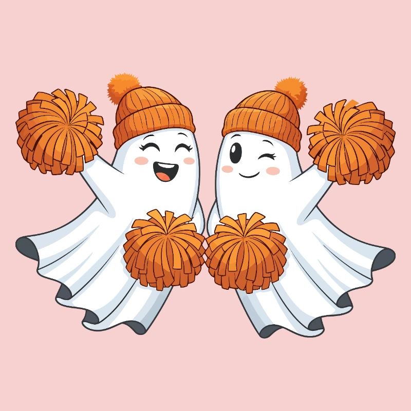 Cute ghosts with pompoms