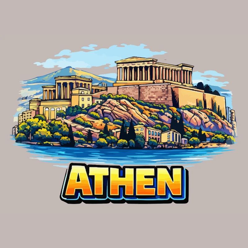 Illustration de l’île de l’Acropole d’Athènes