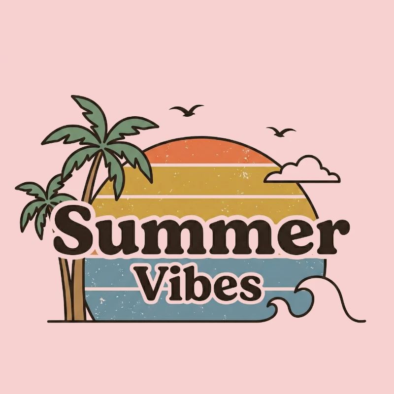 Summer Vibes Retro Sunset Beach Scene
