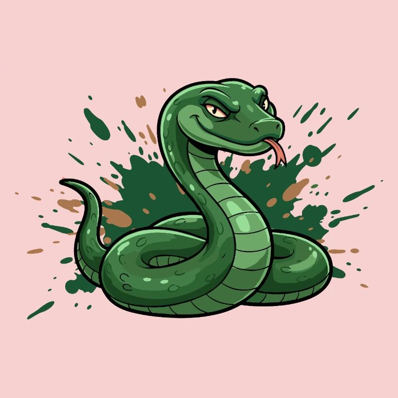 Serpent de dessin animé vert avec éclaboussures