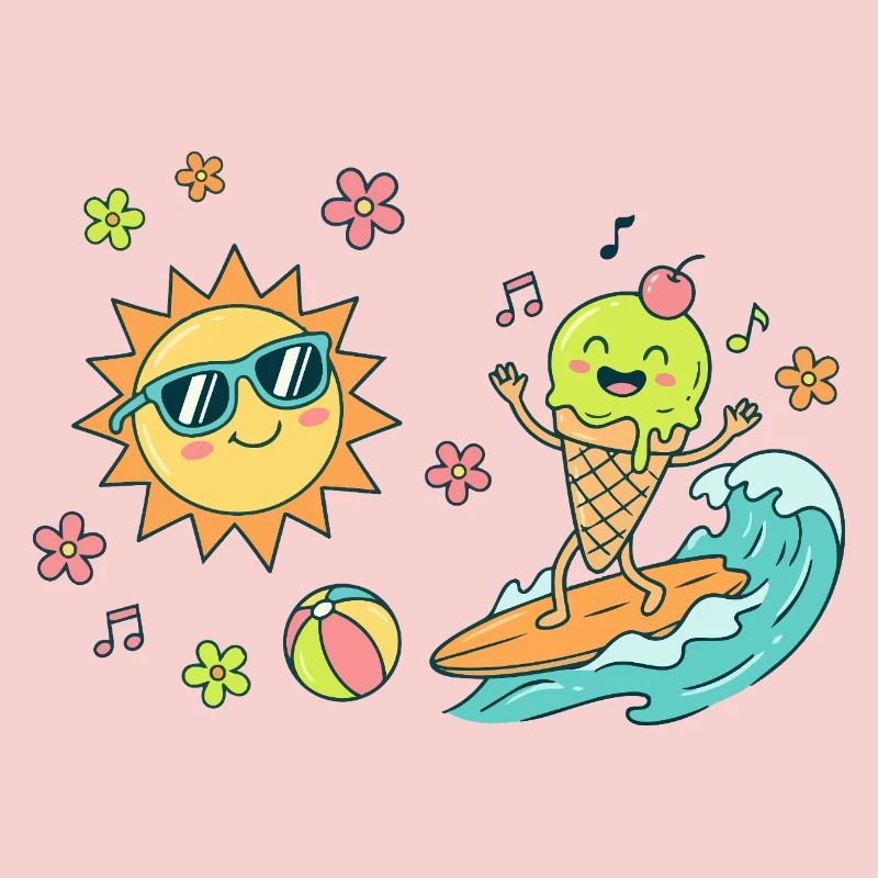 Sonne Surfer Eiscreme Wellen Eiskugel Sommer Spaß