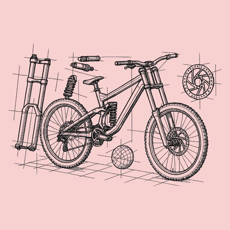 DH Bike Exploded Drawing - Geometry Sketch
