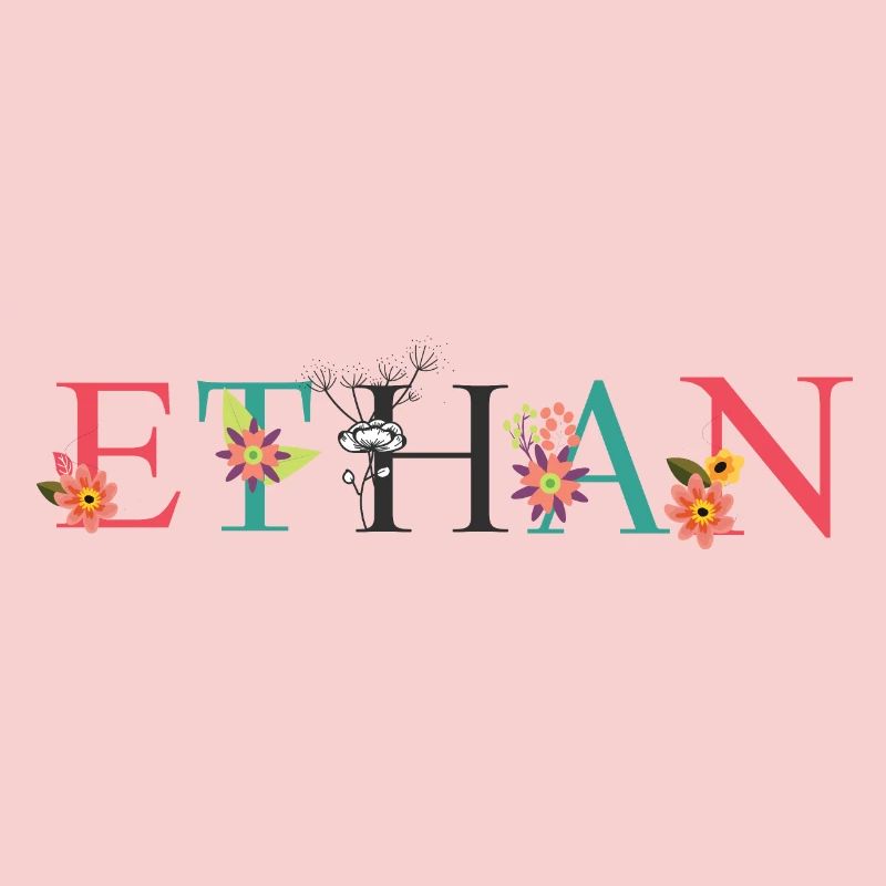 ETHAN Name Art avec des fleurs brodées