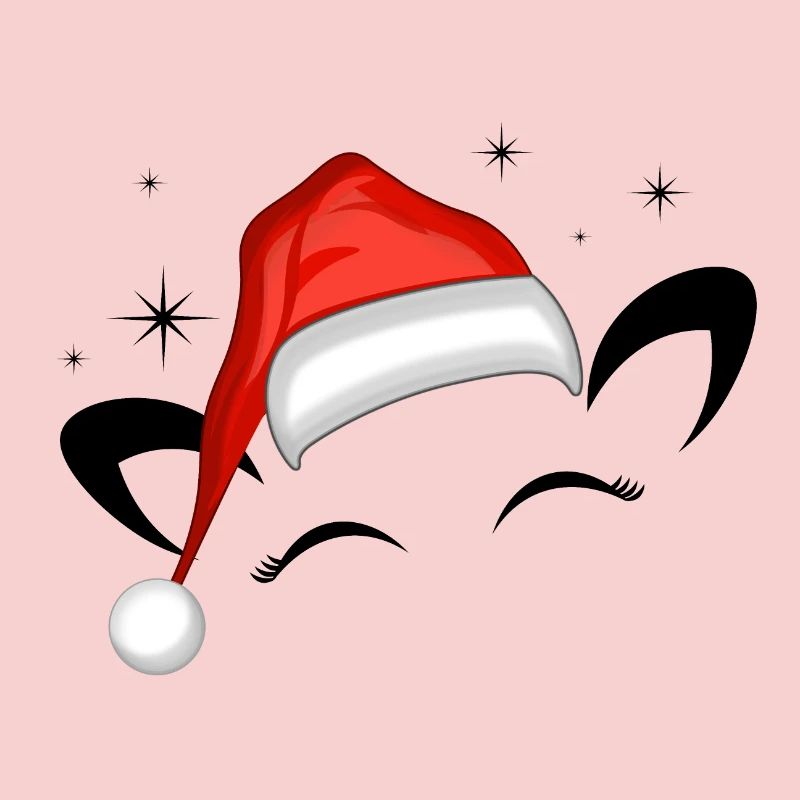 Cat Santa Hat Shining Stars