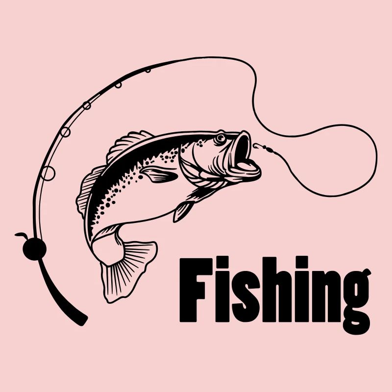 Fishing rod with hook and fish