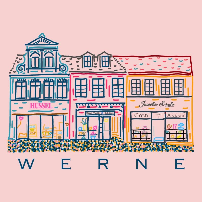 Werne, rangée de maisons colorées sur le marché, quartier d’Unna, Rhénanie-du-Nord-Westphalie