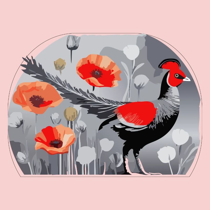 Fasanen- und Mohnblumen-Illustration