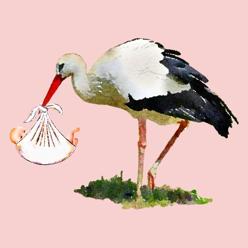 Stork with baby in a sling