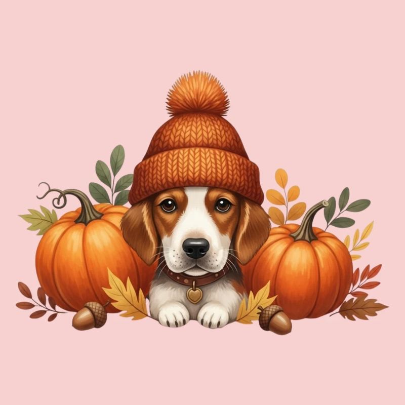 Chien Avec Citrouille Et Feuilles Conception D’automne