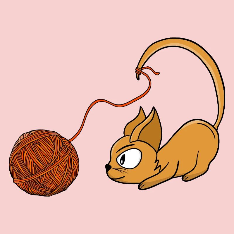 Playful Orange Cat Chasing Yarn