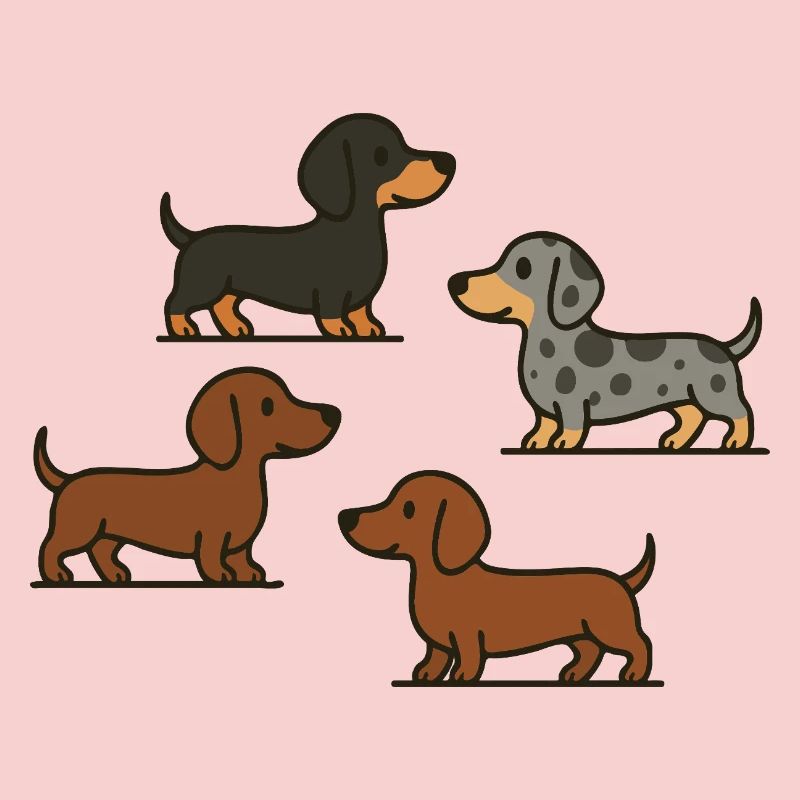 Dachshund Quartett: Spotted & Solid