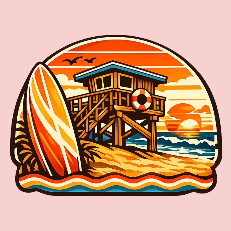 Beach Lifeguard Sunset Surfboard