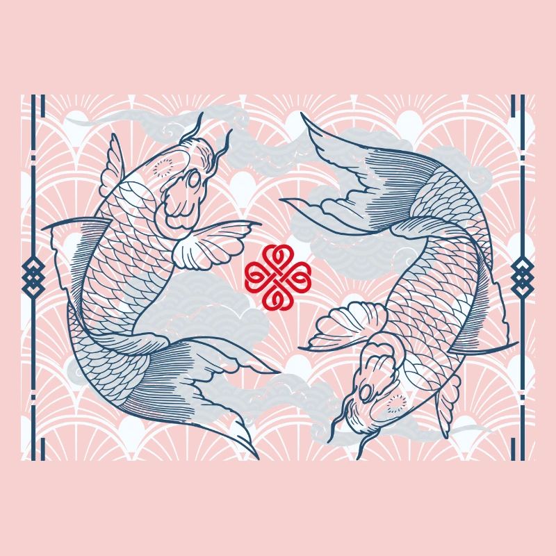 Koi fish in blue wave pattern japan koi